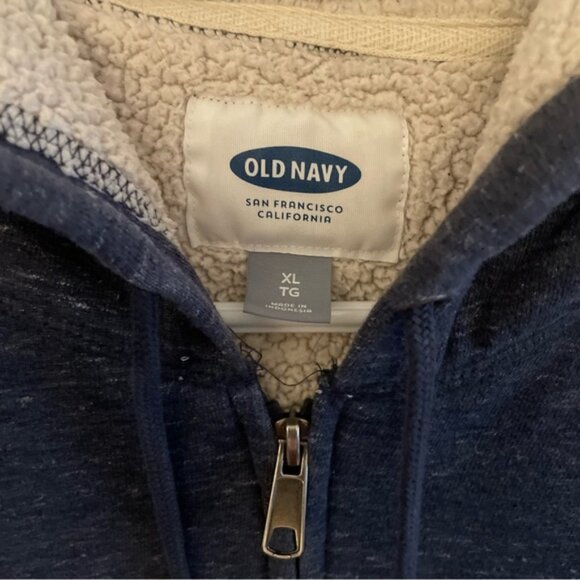 Old Navy Dark Heather Blue Sherpa-Lined Hoodie Zip-Up Sweatshirt - Picture 6 of 15